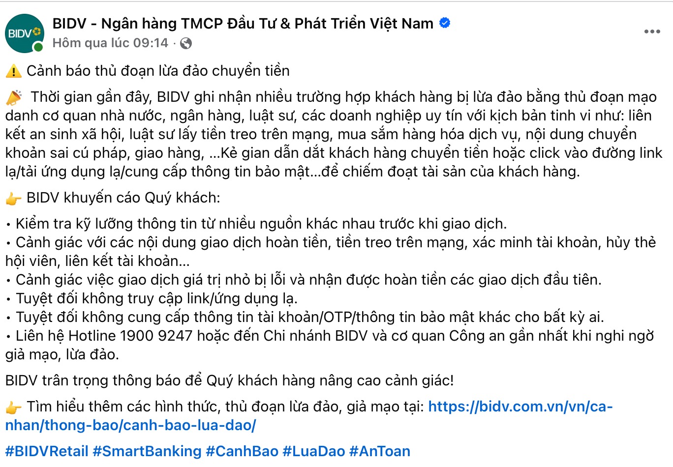 BIDV cảnh báo về chiêu trò lừa đảo mới