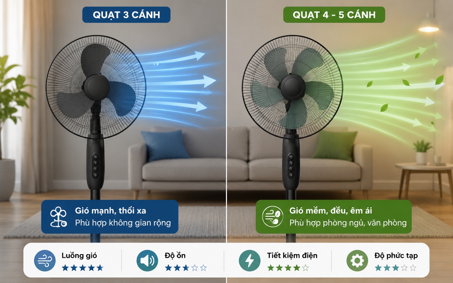Vì sao quạt điện có 3 cánh thay vì 4 hoặc 5?
