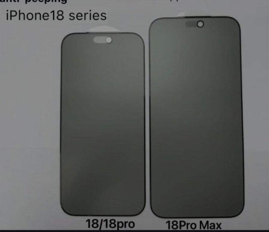 Miếng dán màn hình được hé lộ cho thấy thiết kế iPhone 18 Pro Max sẽ thay đổi ở cụm Dynamic Island (Ảnh: Yeux1122)