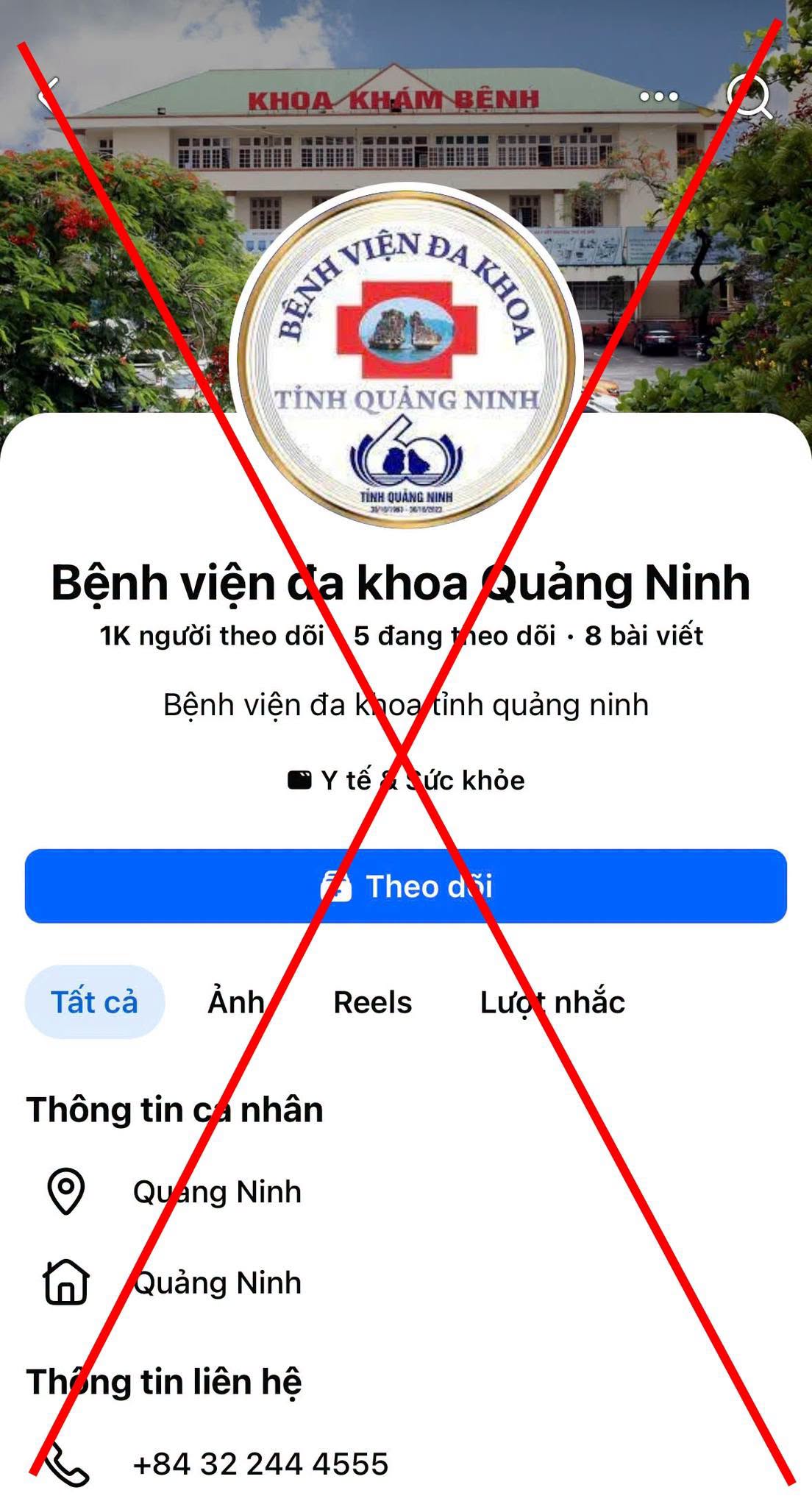 Fanpage giả mạo Bệnh viện Đa khoa tỉnh Quảng Ninh
