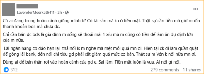   Dồn hết tiền mặt mua BĐS, giờ mới thấy hối hận và nhận ra mình đã sai (Ảnh chụp màn hình)  