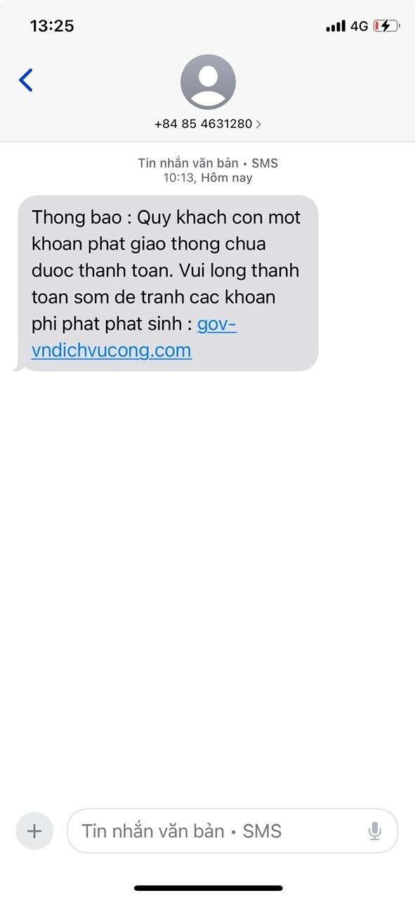 Tin nhắn giả mạo phạt nguội nhằm dẫn dụ người dân truy cập đường link độc hại