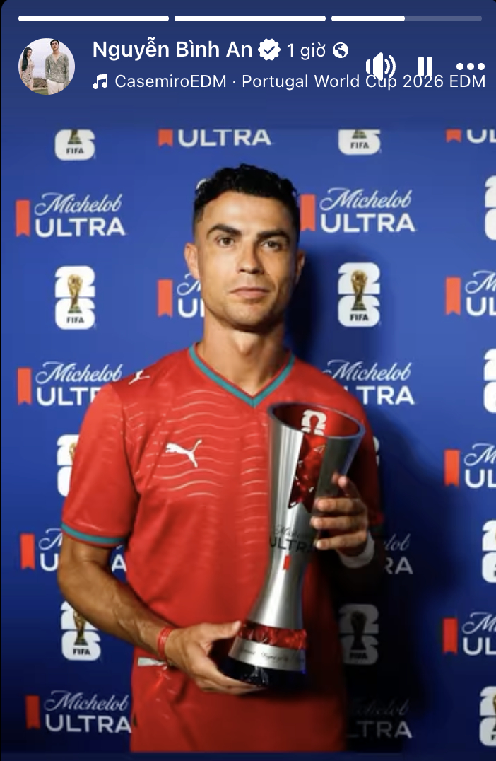 Bình An là fan cứng của Ronaldo và mượn Phương Nga để làm content ăn mừng chiến thắng của tuyển Bồ Đào Nha sáng nay (Ảnh: Cáp màn hình)