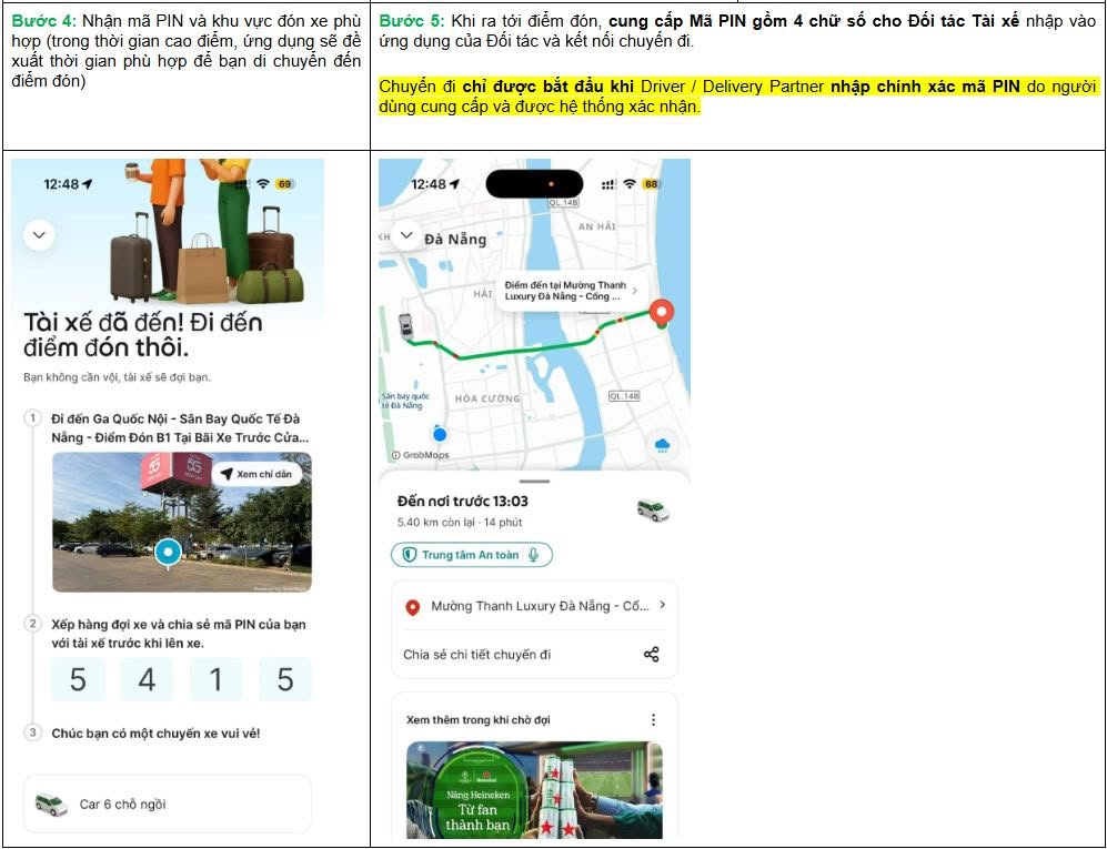 Các bước để đặt xe Grab bằng mã PIN mới