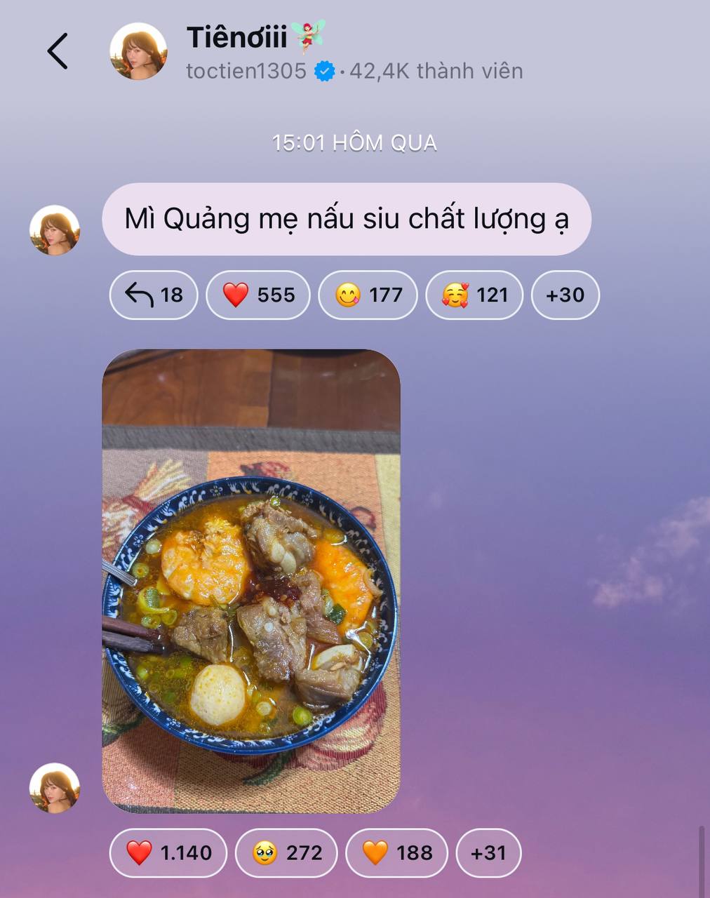 Niềm hạnh phúc tình thân là điều Tóc Tiên thường xuyên chia sẻ nhất trong thời gian qua