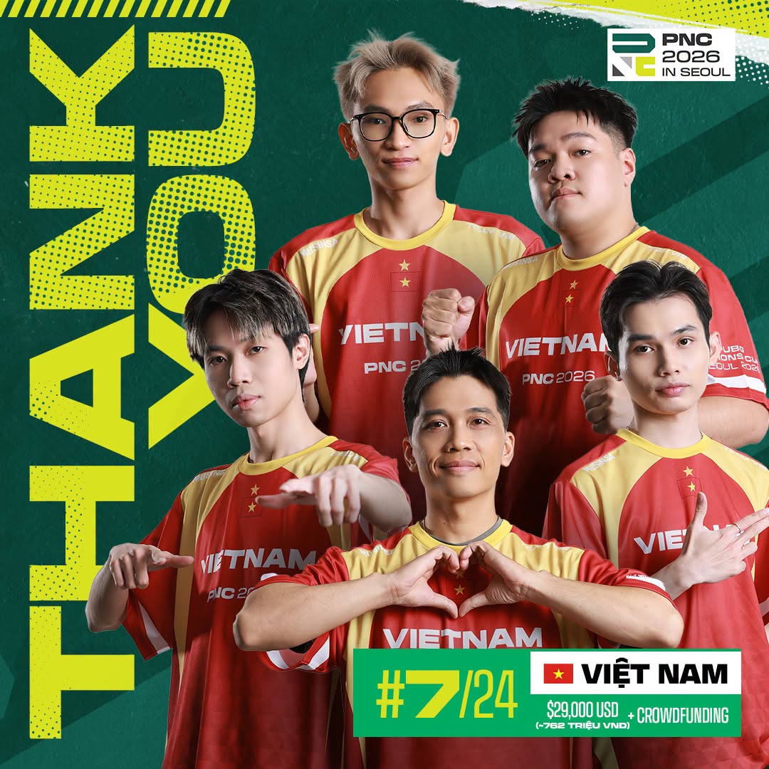 Đội tuyển PUBG Việt Nam kết thúc ở vị trí thứ 7 chung cuộc tại PNC 2026