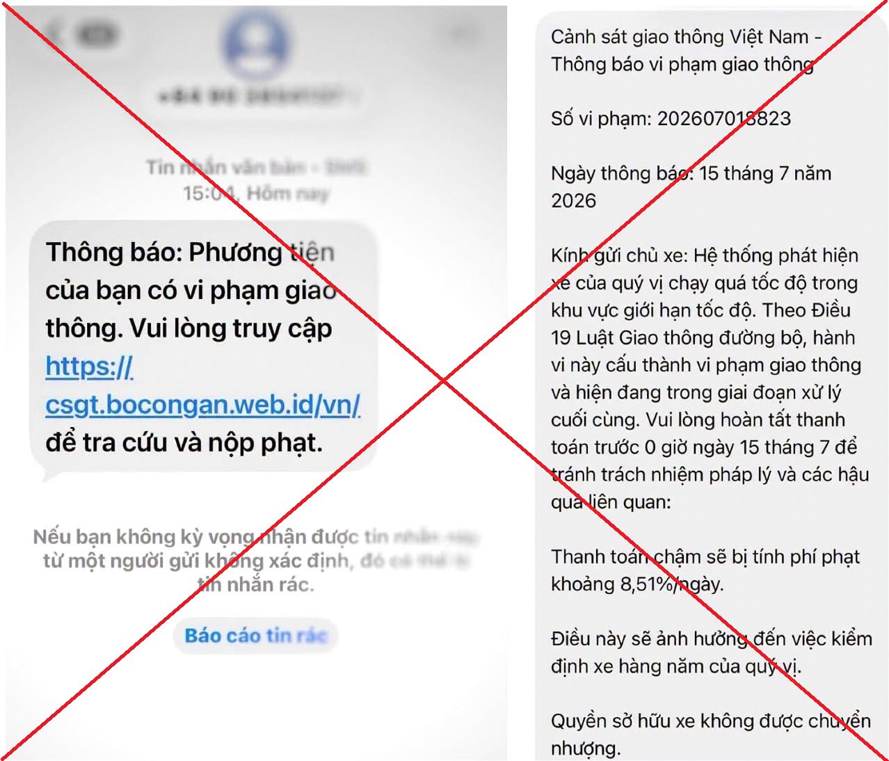 Tin nhắn giả mạo thông báo