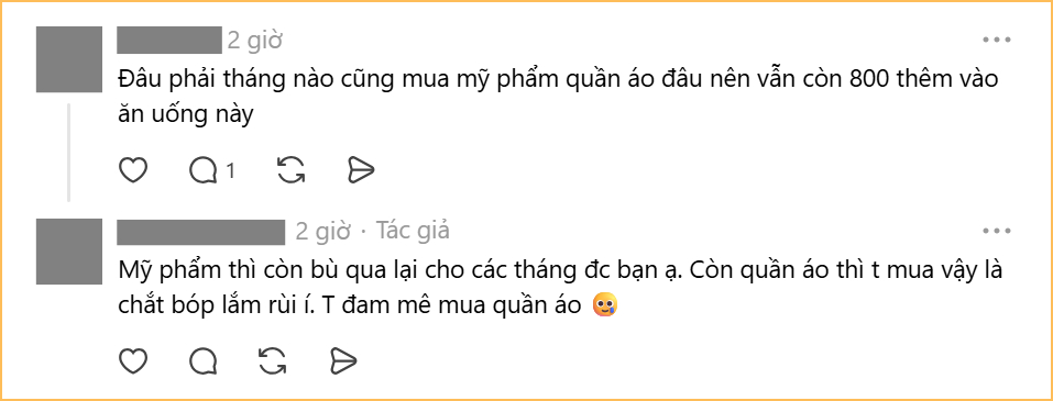 Cô còn cho biết thêm tiền mỹ phẩm có thể giảm để bù lại các khoản khác, chứ tiền mua quần áo thì không vì đó là đam mê (Ảnh chụp màn hình)