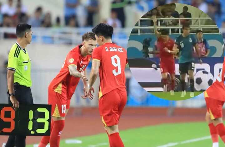 Đình Bắc xua tay không muốn rời sân (Ảnh: HĐ)