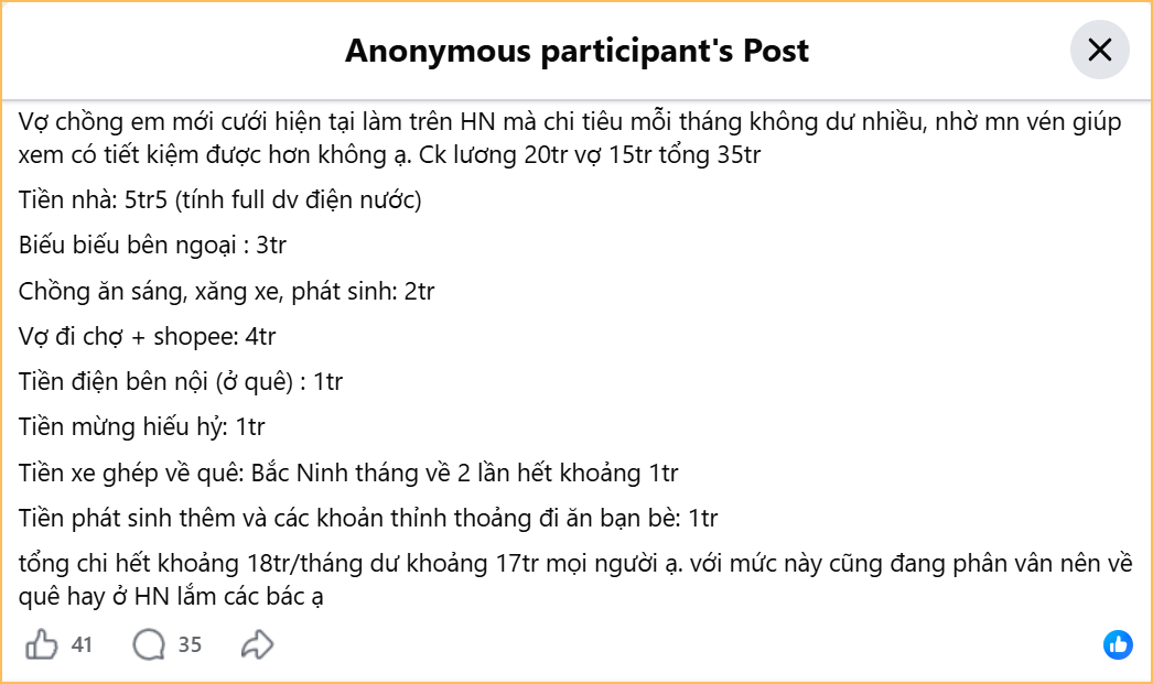 Bài tâm sự của cô vợ (Ảnh chụp màn hình)