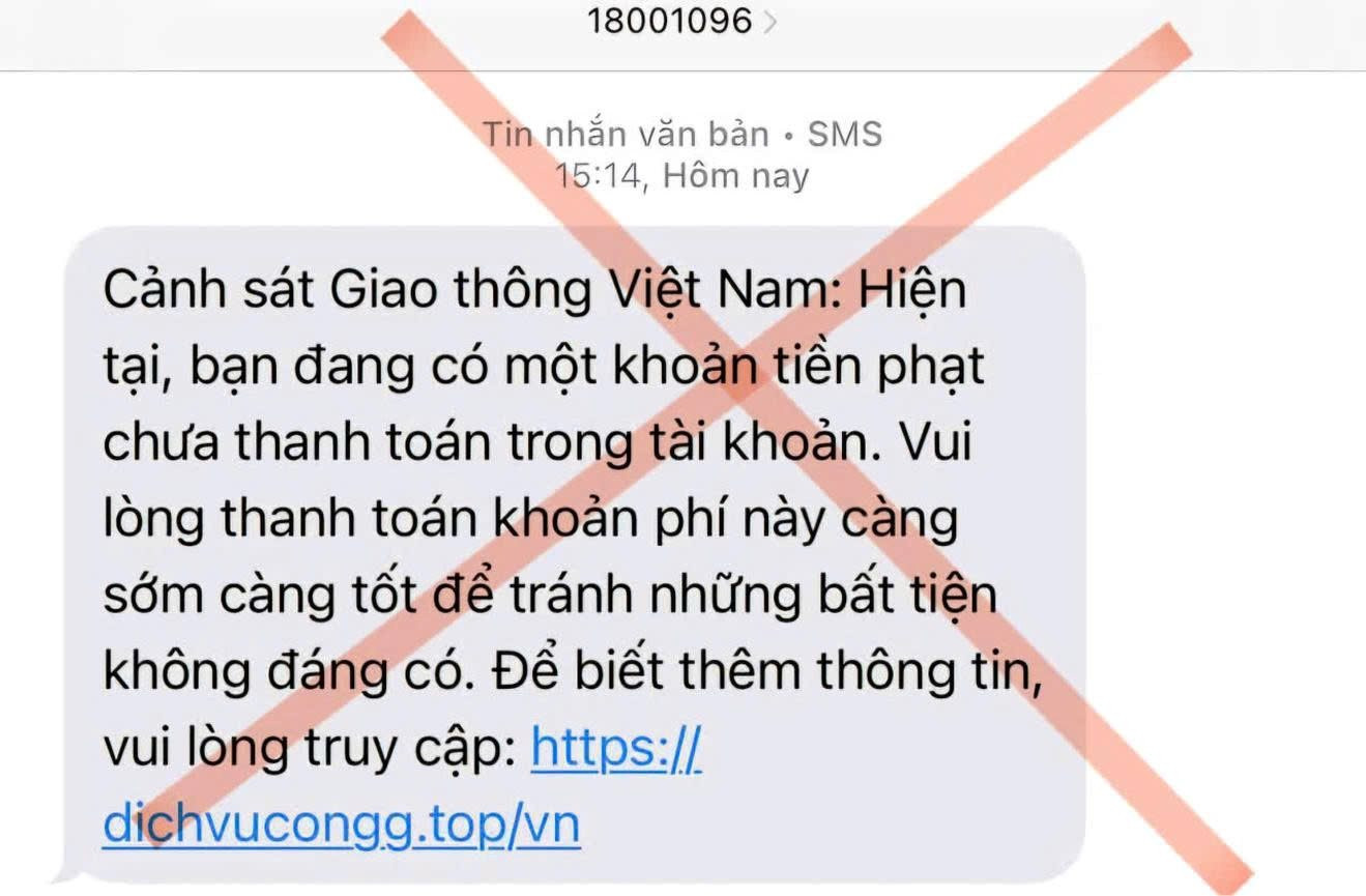 Nội dung tin nhắn lừa đảo giả mạo thông báo phạt nguội. Ảnh: Công an tỉnh Phú Thọ