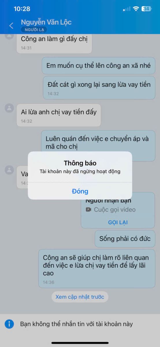 Đối tượng chặn tin nhắn và xóa tài khoản Zalo đã dùng để lừa đảo (Ảnh: Công an tỉnh Phú Thọ)