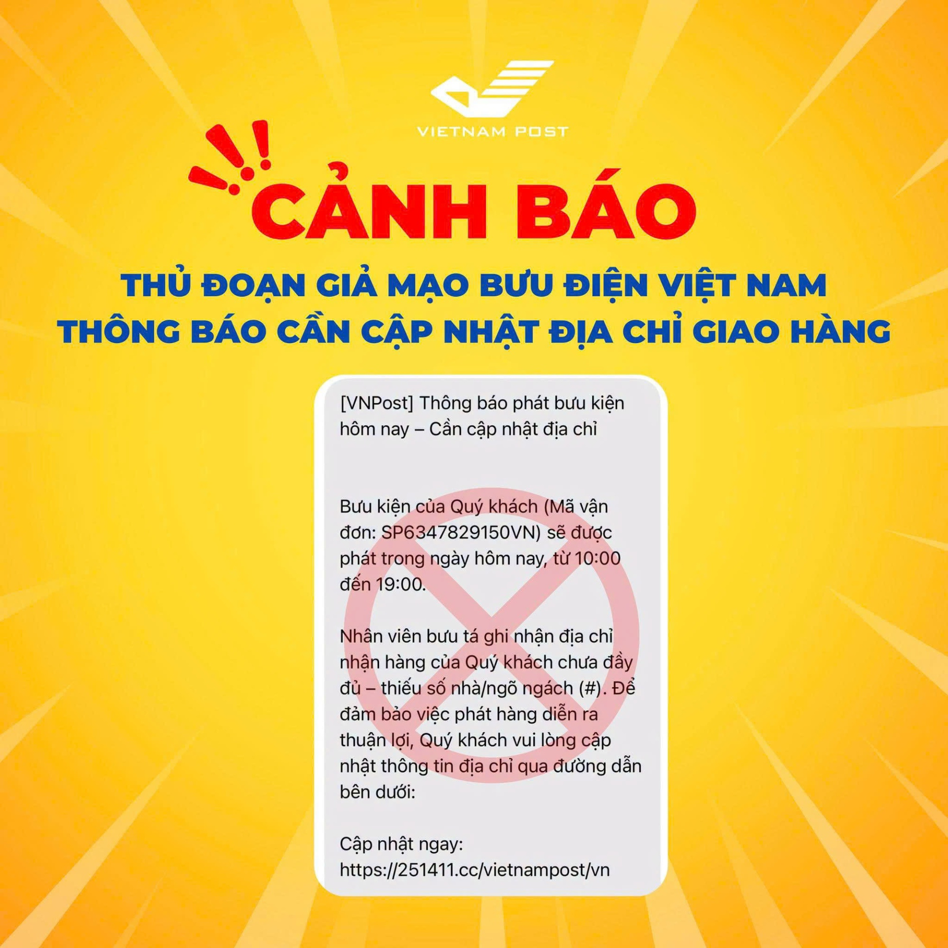 Thủ đoạn giả mạo Bưu điện Việt Nam thông báo cập nhật địa chỉ giao hàng