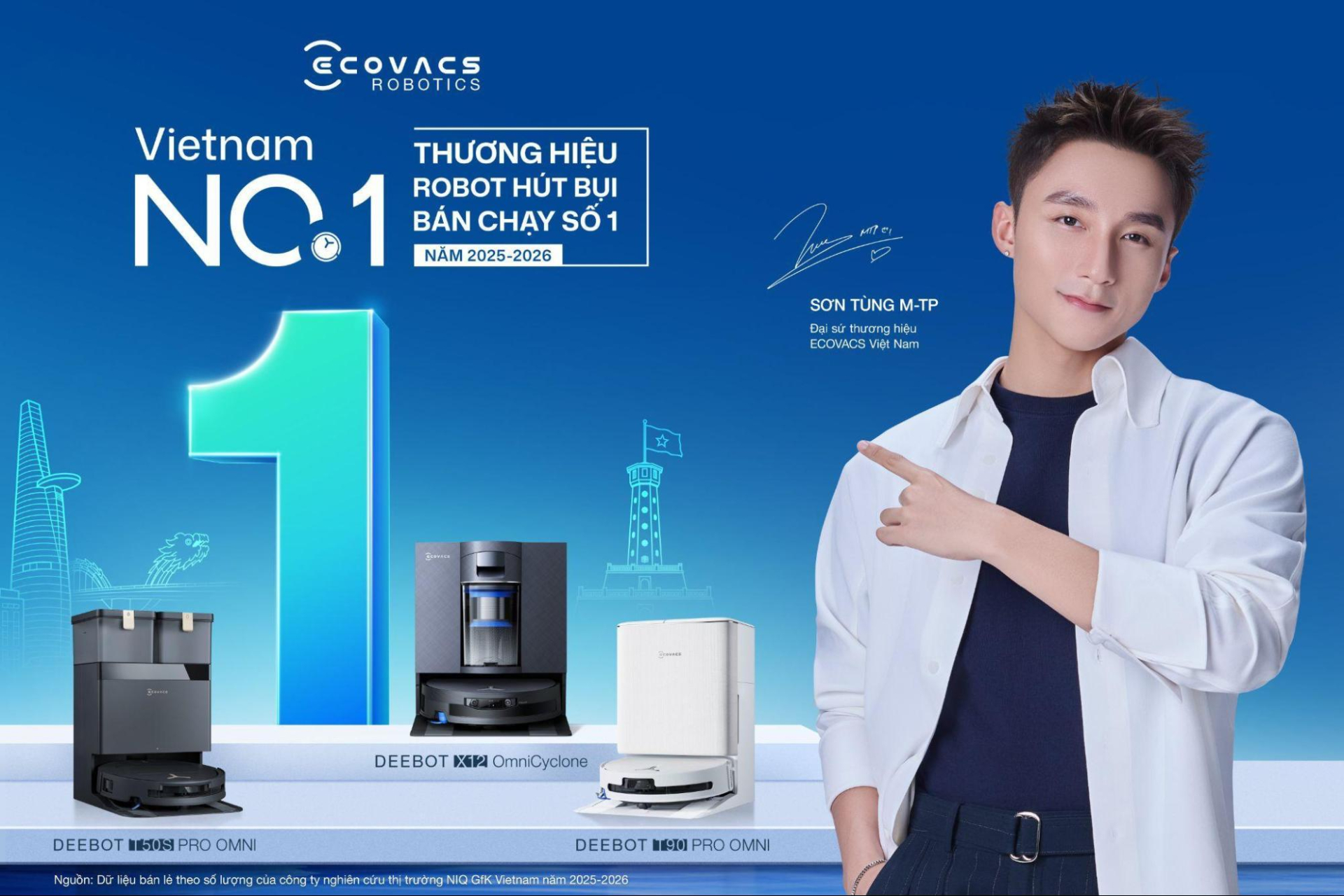 Nguồn: Dữ liệu bán lẻ theo số lượng của công ty nghiên cứu thị trường NIQ GfK Vietnam năm 2025-2026. (Ảnh: ECOVACS)