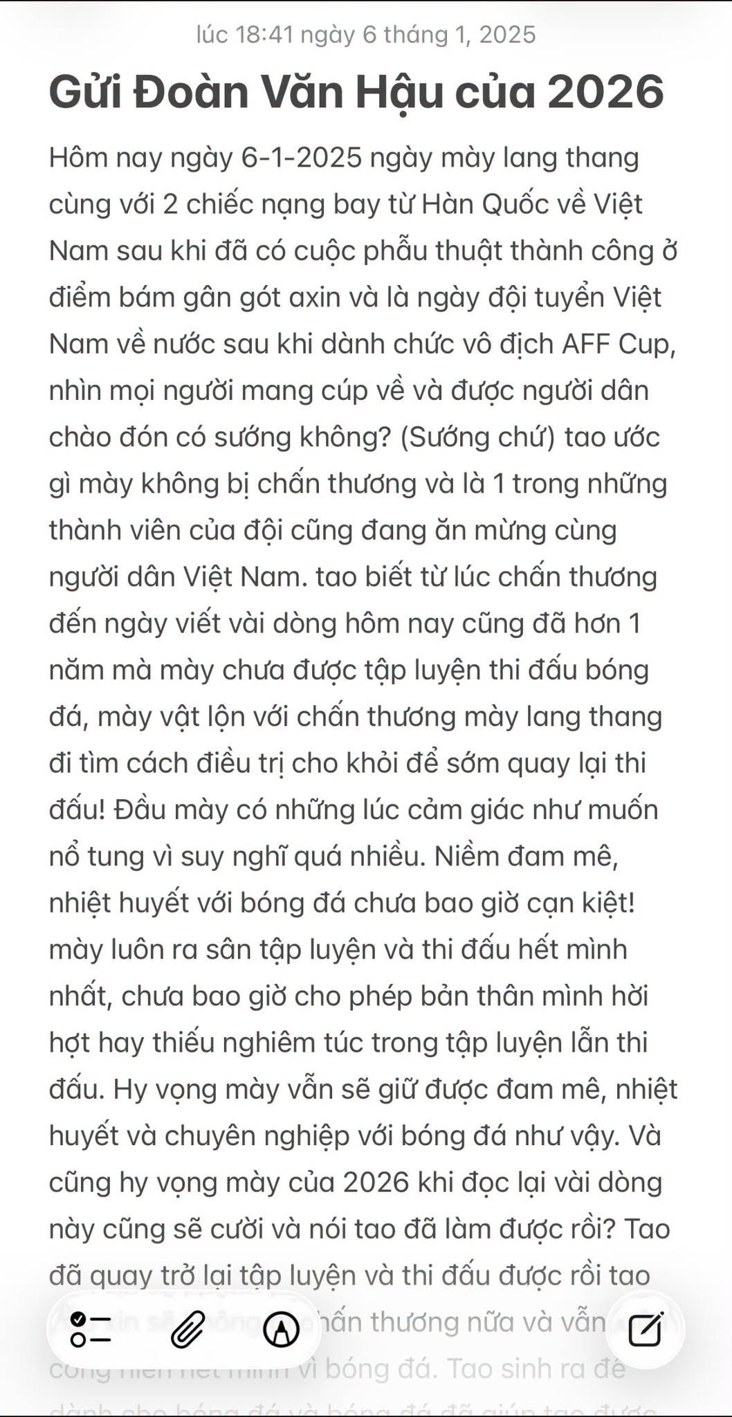 Trọn vẹn bức tâm thư của Văn Hậu