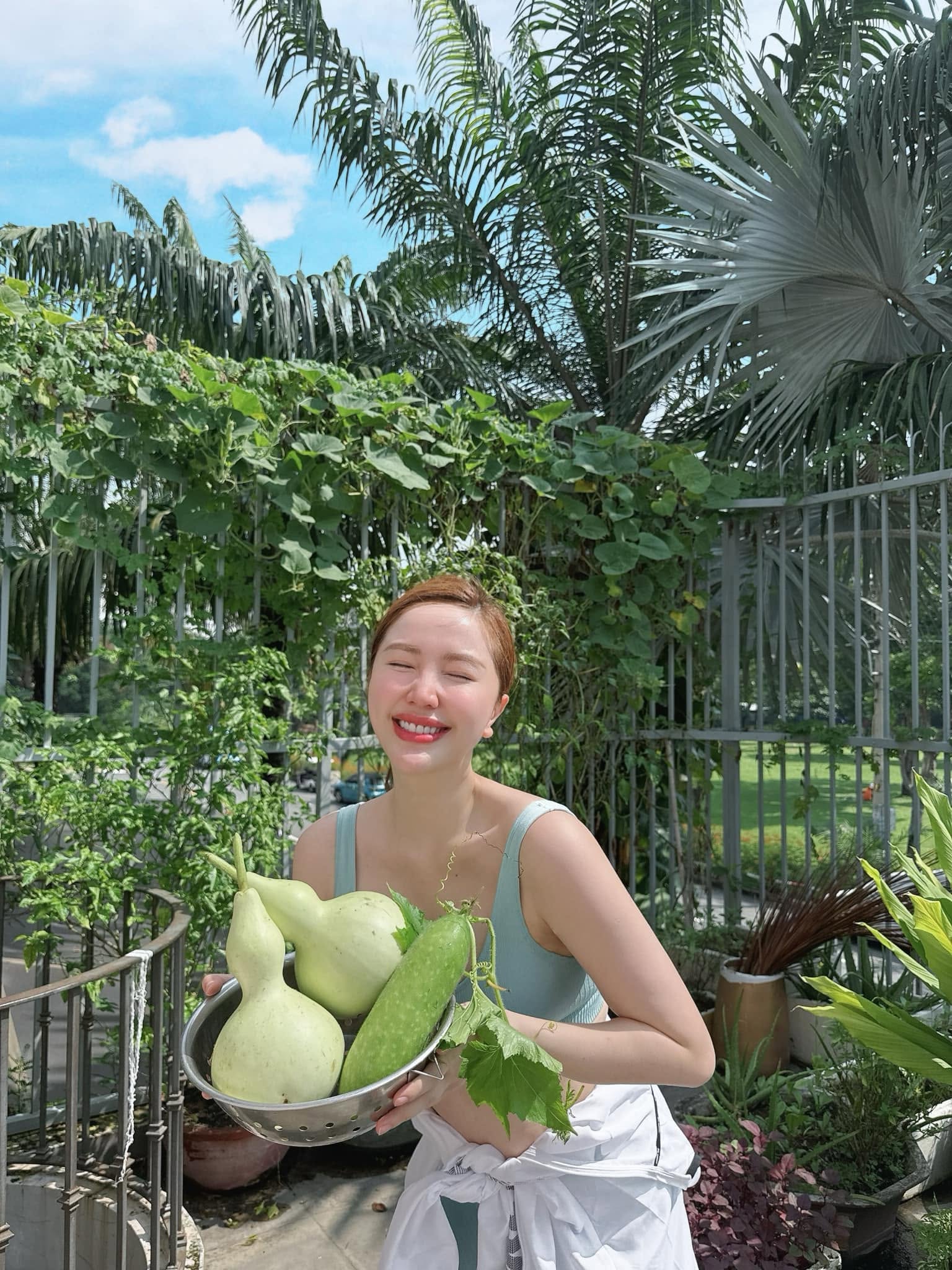 Bảo Thy trồng đủ rau củ, hoa... bên trong biệt thự