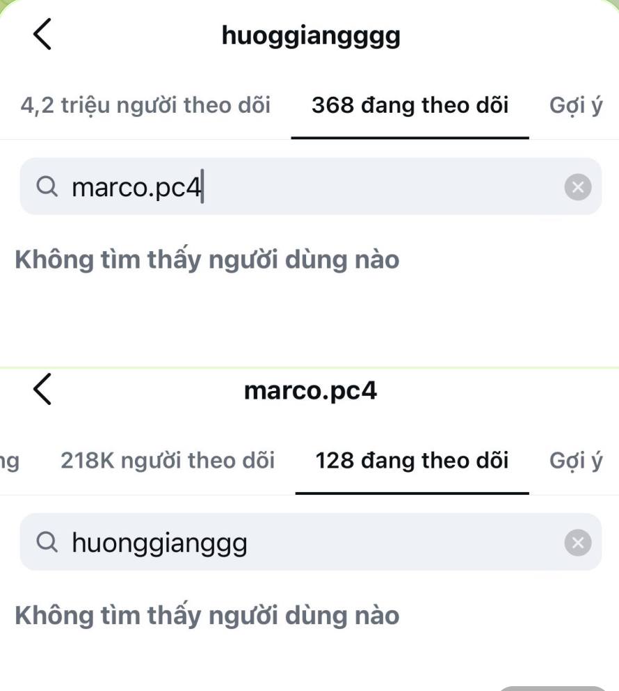 Cả hai không theo dõi nhau trên Instagram