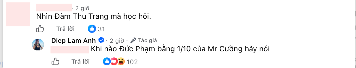 Diệp Lâm Anh đáp trả khi bị so sánh với gia đình Đàm Thu Trang