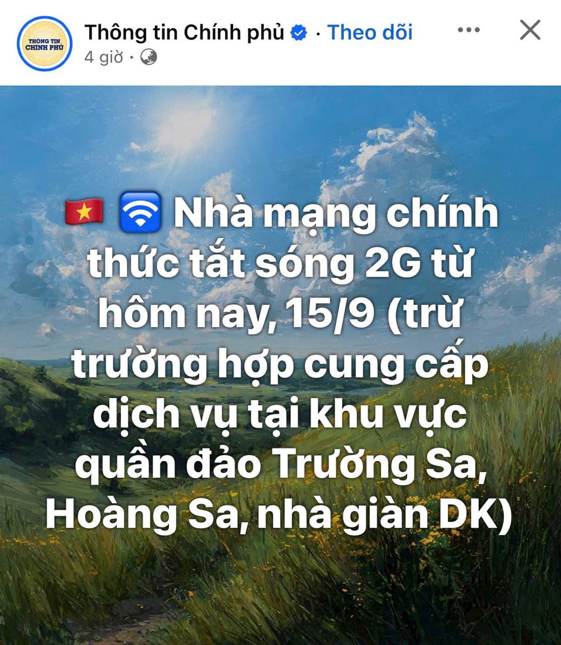 Trang Thông tin Chính phủ thông báo chính thức về việc tắt sóng 2G trên toàn quốc (Ảnh chụp màn hình)