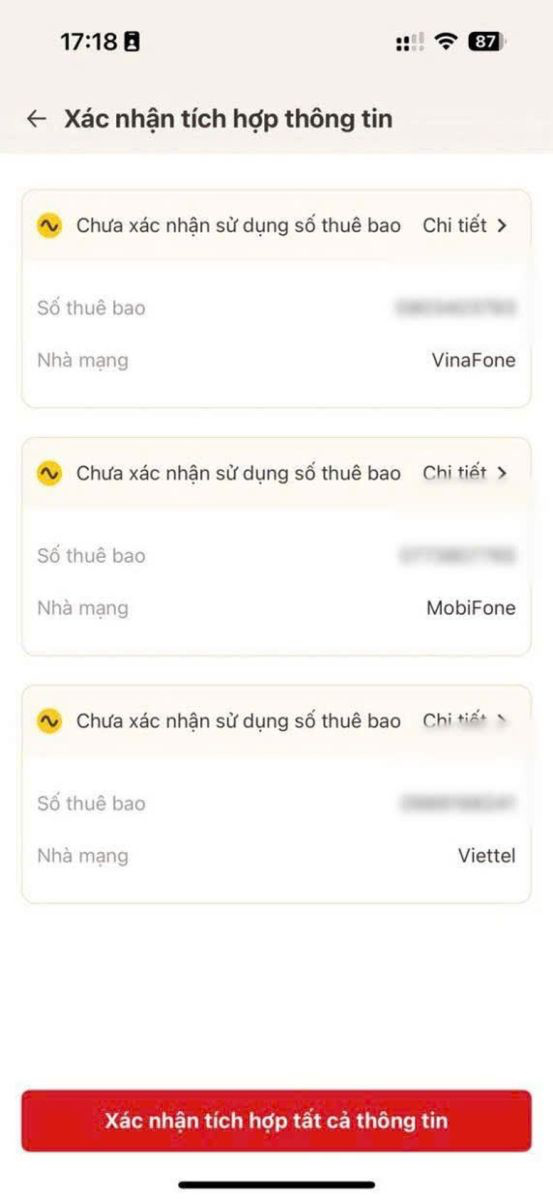 Nếu các dữ liệu hiển thị đều chính xác, người dùng có thể quay lại màn hình xác nhận thông tin và chọn 