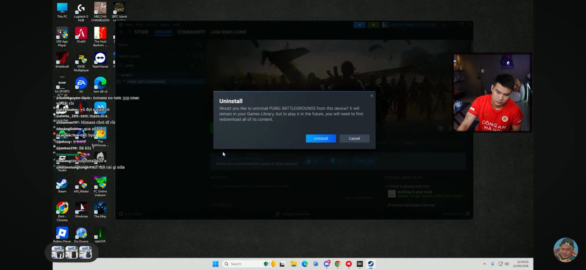 Rambo đã xóa tựa game PUBG PC trên sóng livestream ngày 23/9