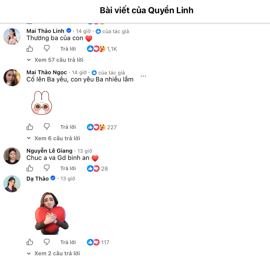 Gia đình và đồng nghiệp để lại bình luận động viên dưới bài đăng kêu cứu của MC Quyền Linh
