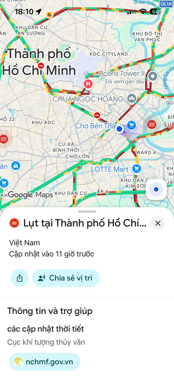 Khu vực có lượng nước lên cao sẽ có các biểu tượng ngập lụt sẽ hiển thị trên Google Maps, người tham gia giao thông có thể nhờ đó tránh các khu vực này