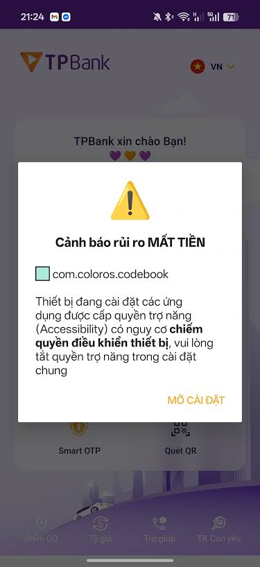 Cảnh báo của ngân hàng khi thiết bị không an toàn