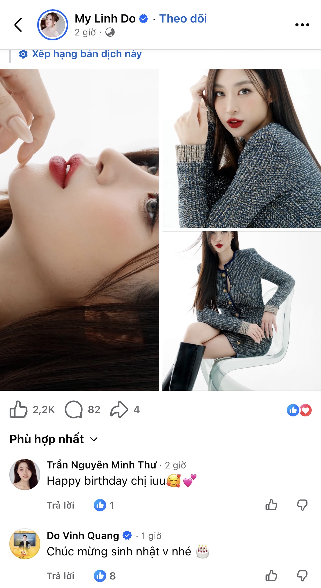 Doanh nhân Đỗ Vinh Quang nhanh chóng tương tác, còn để lại bình luận ngọt ngào trong bài đăng sinh nhật của vợ