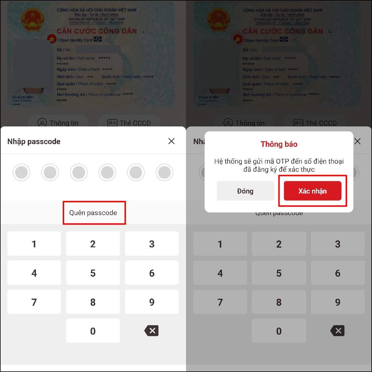Người dùng VNeID có thể cấp lại passcode bằng mã OTP gửi về số điện thoại cá nhân chính chủ