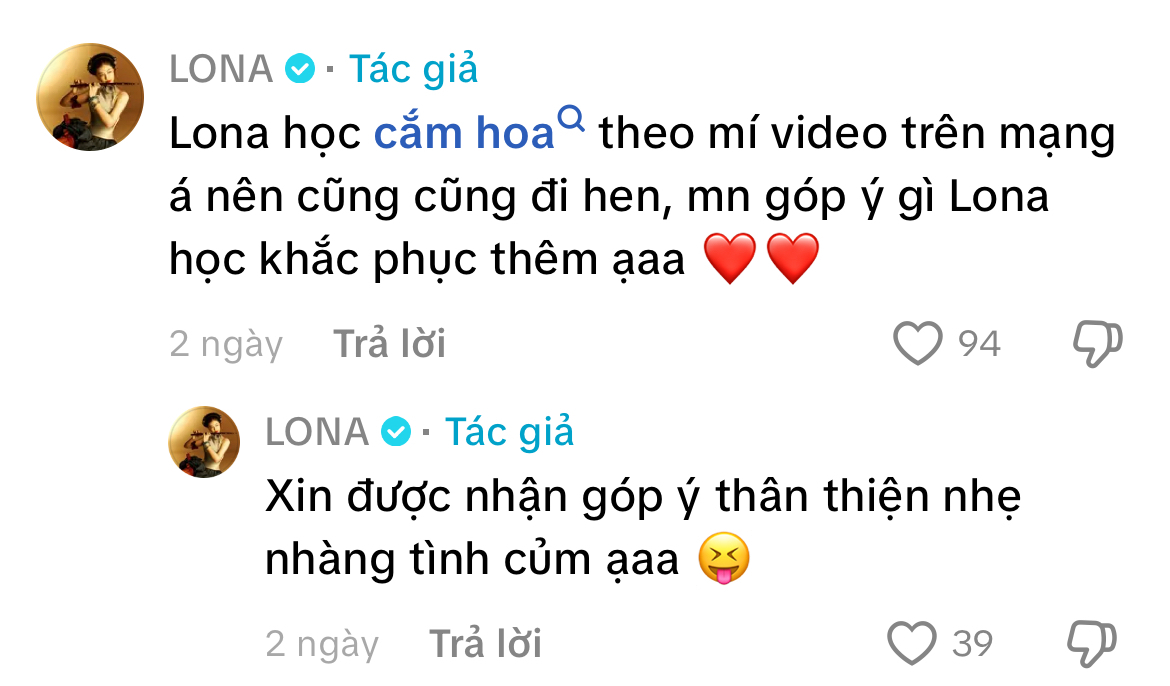Lona Kiều Loan cầu thị khi nhận những ý kiến đóng góp từ cư dân mạng