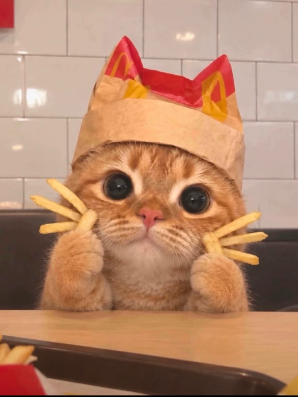 Cơn sốt McKitty đổ bộ Việt Nam, giới trẻ mải mê đội túi giấy dán khoai chiên hóa mèo
