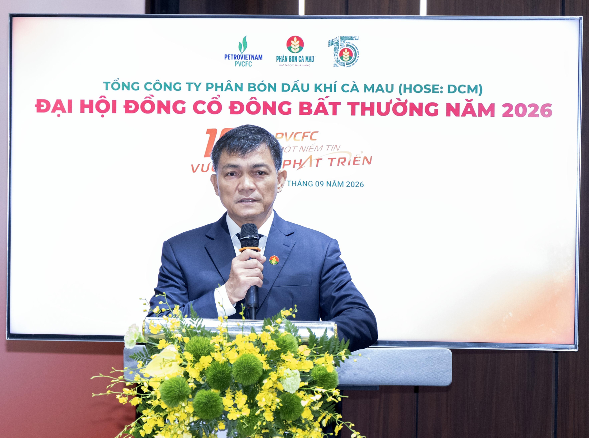 Ông Văn Tiến Thanh, Chủ tịch HĐQT PVCFC phát biểu tại Đại hội