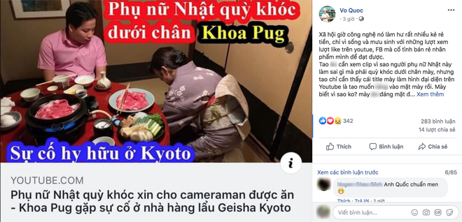 Đầu bếp Võ Quốc phản ứng gay gắt khi Khoa Pug sử dụng hình ảnh ''phụ nữ Nhật quỳ khóc'' 