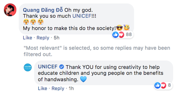   Bình luận của Quang Đăng ngay dưới bài đăng UNICEF.  