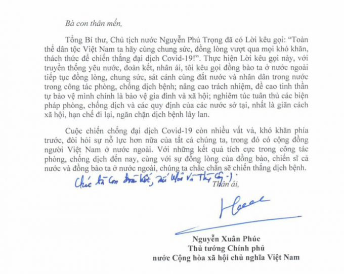 Thư của Thủ tướng Chính phủ gửi cộng đồng người Việt Nam ở nước ngoài.