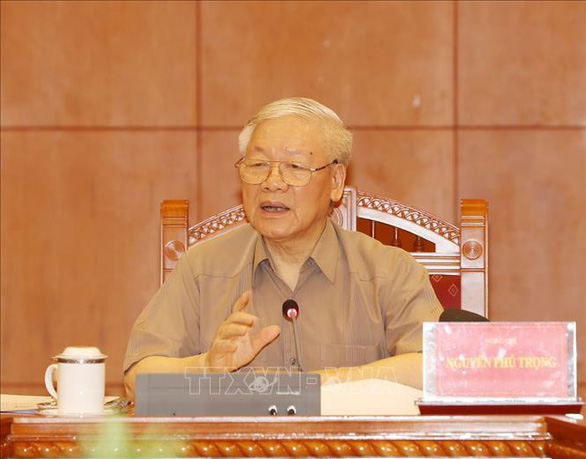   Tổng bí thư, Chủ tịch nước Nguyễn Phú Trọng, trưởng Ban Chỉ đạo kết luận cuộc họp - Ảnh: TTXVN  