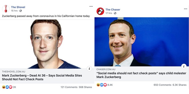 Cả 2 tờ báo đưa thông tin sai sự thật về Mark Zuckerberd. Ảnh: Business Insider.