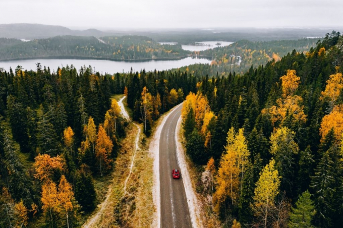 Con đường ở Lapland, Phần Lan. Mùa thu ở Phần Lan thường bắt đầu từ tháng 9 và kéo dài trong 3 tháng. Ảnh: iStock.