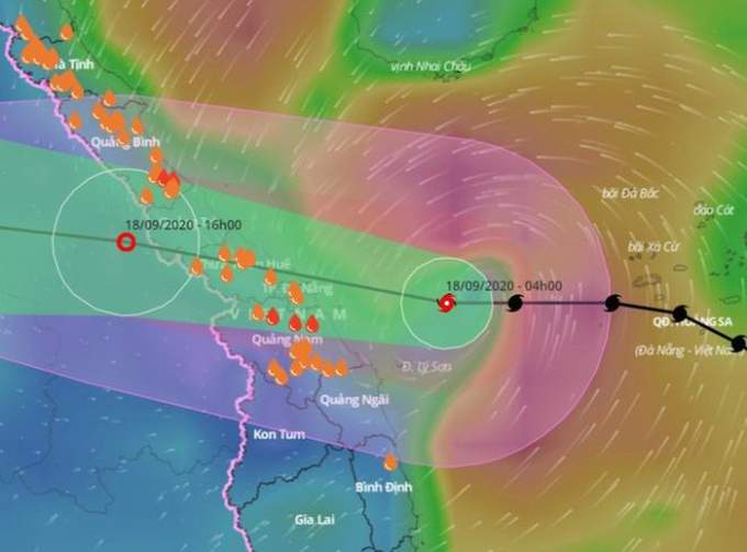   Dự báo đường đi của bão số 5 trong 12 giờ tới. Ảnh: Hệ thống giám sát thiên tai Việt Nam.  