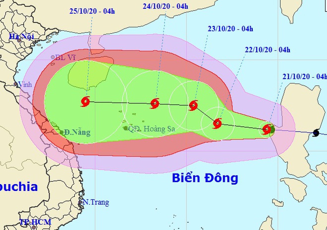 Dự báo đường đi của bão số 8 - Saudel trên Biển Đông. Ảnh: NCHMF.