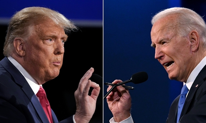Tổng thống Mỹ Donald Trump (trái) và ứng viên tổng thống đảng Dân chủ Joe Biden t