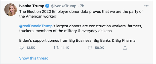   Dòng chia sẻ mới của Ivanka Trump trên Twitter để ủng hộ cha mình.  