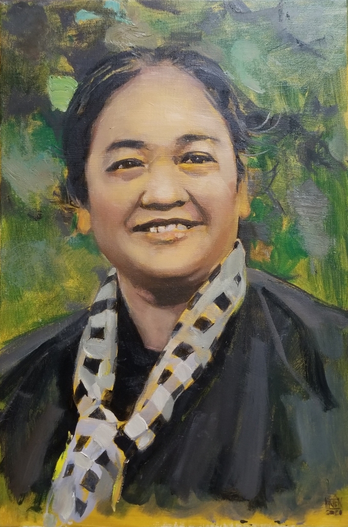         Chân dung bà Nguyễn Thị Định do họa sĩ Hải Kiên vẽ.        