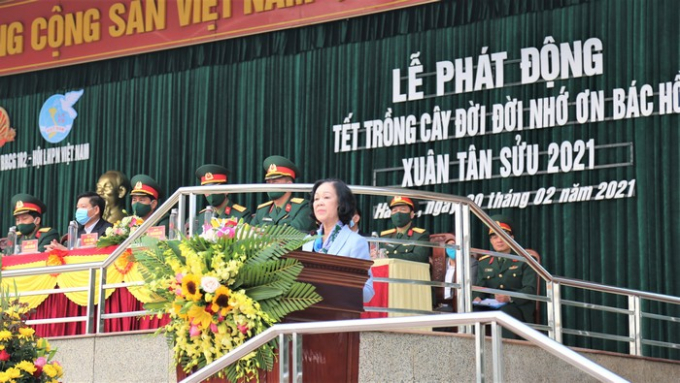 Đồng chí Trương Thị Mai phát biểu tại chương trình.