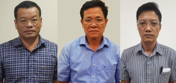 Cựu Phó tổng giám đốc VEC Nguyễn Mạnh Hùng (ngoài cùng bên trái) và đồng phạm của vụ án.