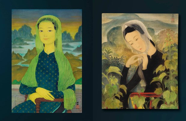   ''Mona Lisa'' của Mai Trung Thứ (trái) và ''Thiếu nữ choàng khăn'' của Lê Phổ. (Ảnh tư liệu)  