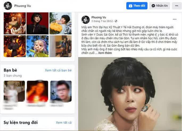   Bài viết trên facebook của tài khoản Phuong Vu, được biết đến với nghệ danh Trác Thúy Miêu  