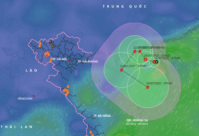 Dự báo đường đi của áp thấp nhiệt đới trên khu vực bắc Biển Đông. Ảnh: VNDMS.