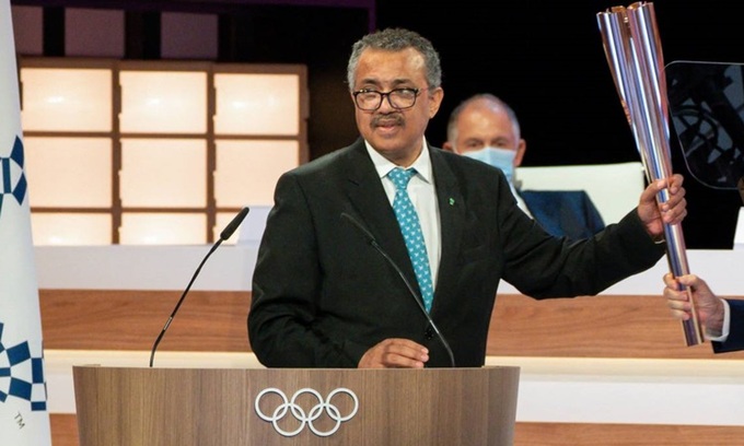   Tổng giám đốc WHO Tedros Adhanom Ghebreyesus phát biểu với Ủy ban Olympic Quốc tế tại Tokyo hôm 21/7. Ảnh: AFP.  